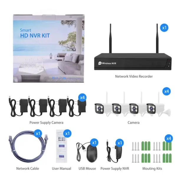 JideTech Wi-Fi CCTV Camera Home Security HD IR 1080P 4CH Wireless Security Camera System With NVR Kit - Image 5