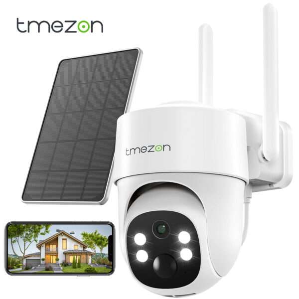 TMEZON Wireless Security Camera Outdoor Solar/Battery 360° PTZ WiFi CCTV 3MP HD